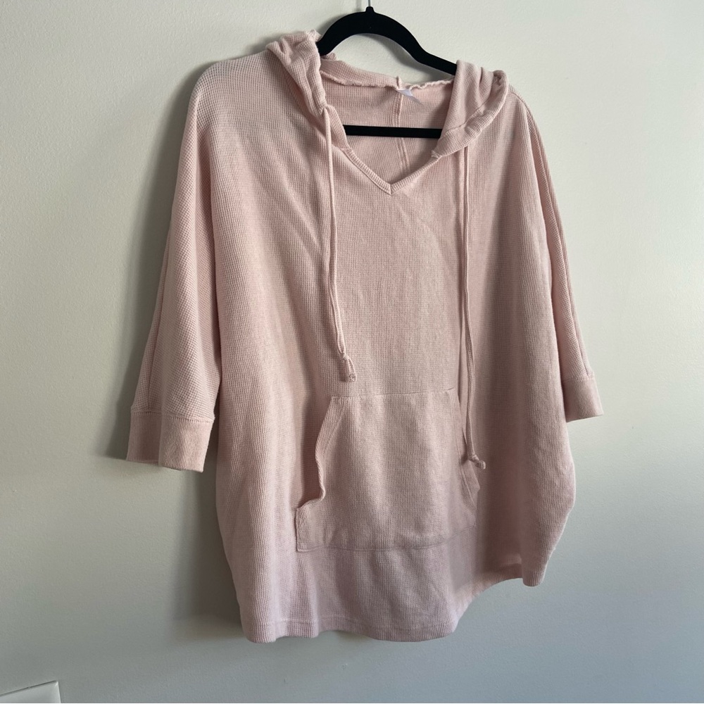 Alternative Loose Waffle Knit Pale Pink Poncho with Short Sleeves